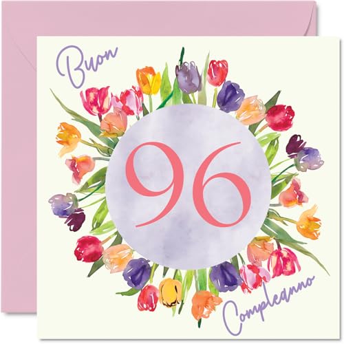 Consigue ahora Stuff4 Tarjeta cumpleaños 96 para mujer – Ideas para regalar Ramo flores tulipanes acuarela – Tarjetas feliz cumpleaños para mujer 96 años mamá bisabuela abuela 145 mm noventa y seis noventa y seis cumpleaños Top Precio 2024 | regaloscumple.com