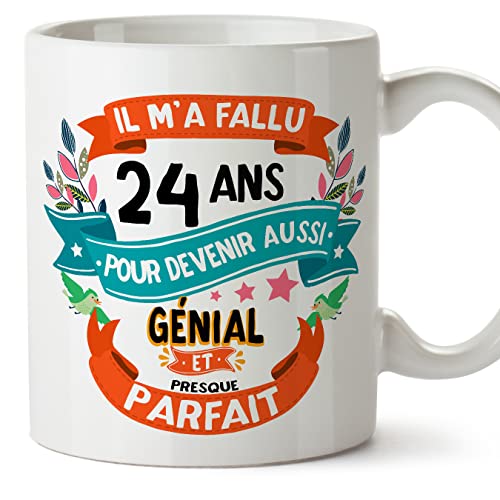 Consigue ahora MUGFFINS Tazas 24 Cumpleaños - En Francés - Il m'a Catálogo fallu 24 ans pour devenir aussi geniale - 11 oz - Regalo original y divertido Top Precio 2025 | regaloscumple.com