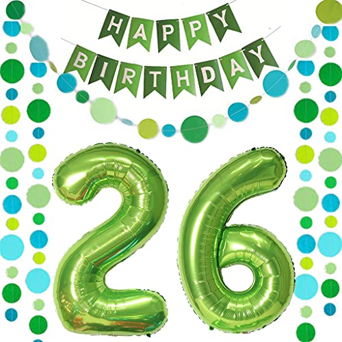 Consigue ahora 2 globos con el número 26 verde + guirnalda cumpleaños feliz + guirnalda verde para 26 Navidad cumpleaños decoración para hombres y mujeres 26 años globos con número 26 globos y 26 cumpleaños Top Precio 2025 | regaloscumple.com