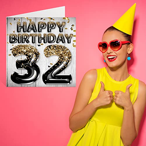 Mejores precios Tarjeta de cumpleaños número 32 para hombres globos negros y