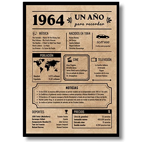 Comprar Tarjeta Felicitación Cumpleaños 1964 | Regalo Cumpleaños | Año Nacimiento 1964 | Póster Cumpleaños Vintage | 59 cumpleaños hombre | 59 Ideas para regalar cumpleaños mujer | Cartel Decoración Fiesta (1964) Rebajas 2023 | regaloscumple.com
