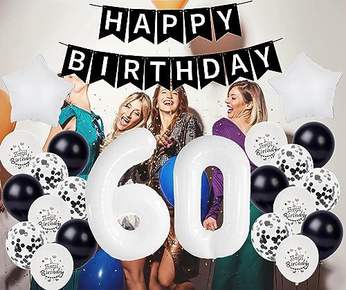 Oferta Flash Globo 60 Años cumpleaños hombre decoración Negro Blanco globos Decoración años Mujer topper torta deco
