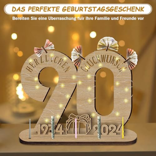 Ofertas Idota Placa de madera para regalo 90 cumpleaños 2024 con libro visitas LED, dinero, madera, hombre placa