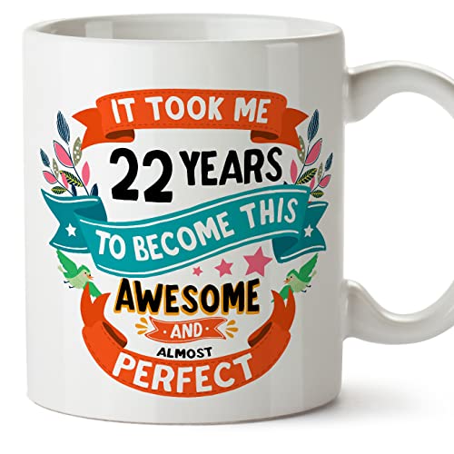 Comprar MUGFFINS Tazas 22 Cumpleaños - En Inglés - It took me 22 years to become perfect - BlackFriday 11 oz - Regalo original y divertido Rebajas 2025 | regaloscumple.com