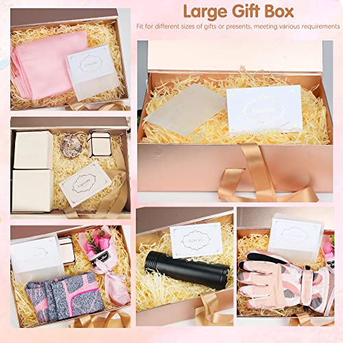 Comprar en Amazon Juego Cajas Regalo  Caja Regalo oro rosa con cinta Caja regalo grande con tapas magnéticas 32x22x10cm Caja regalo Papel seda triturado Tarjetas felicitación para Navidad Cumpleaños Aniversario Bodas