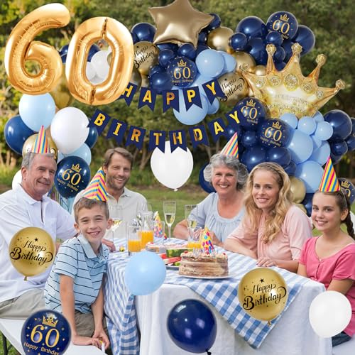 Dónde comprar en España 60 Años Decoracion Cumpleaños, Globos Cumpleaños Hombres y Mujeres, de Fiesta Azul Marino Oro 60er con Pancarta Feliz para cumpleaño Decoracione