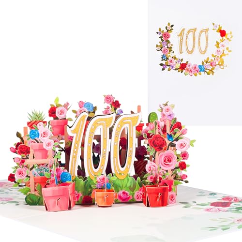 Consigue ahora Tarjeta felicitación 100 cumpleaños diseño BlackFriday flores en 3D tarjeta cumpleaños para madres abuelas y mujeres romántica tarjeta aniversario Top Precio 2025 | regaloscumple.com