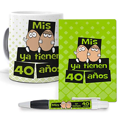 Consigue ahora Mundohuevo Pack Original y Personalizado para Regalo Regalos Ideal para cumpleaños y Eventos. Mis Huevos ya Tienen 40 años. Libreta boligrafo y Taza Maxima Calidad. Ofertas 2025 | regaloscumple.com