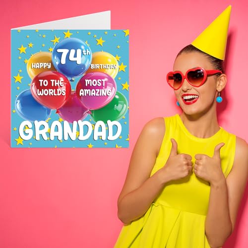 Ofertas de última hora Stuff4 Tarjeta de cumpleaños número 74 para abuelo – World's Most Amazing Grandad feliz nieto nieto, 145 mm edad tarjetas felicitación