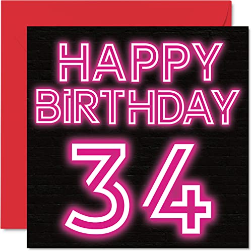 Comprar Divertidas tarjetas cumpleaños 34 para hombres y mujeres brillo neón tarjeta feliz cumpleaños para papá mamá hijo hija Catálogo hermano hermana tío tía primo tarjetas felicitación tarjeta Top Precio 2024 | regaloscumple.com