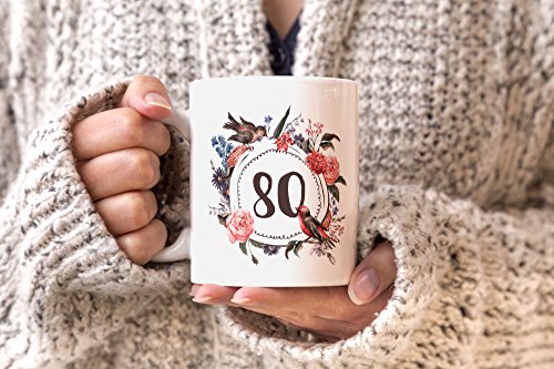 Ofertas MoonWorks Taza   cumpleaños 80 ochenta regalo taza   café flores flores corona blanca unisize