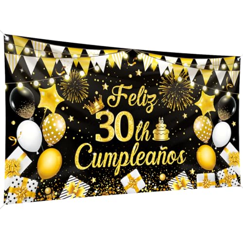 Comprar Pancarta fondo Feliz Cumpleaños 200 x BlackFriday 110 cm tamaño grande pancarta feliz cumpleaños pancarta fondo negro y dorado suministros decoración fiesta cumpleaños celebración fiesta cumpleaños (30th) Rebajas 2025 | regaloscumple.com