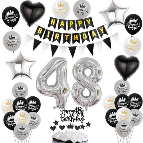 Comprar Globos 48 cumpleaños hombre Mujer Plateados Negros 48 Años Decoracion Regalos Cumpleaños hombre topper tarta cumpleaños 48 años Decoracion Cumpleaños 48 años decoración Mujer globos 48 cumpleaños hombre Ofertas 2024 | regaloscumple.com