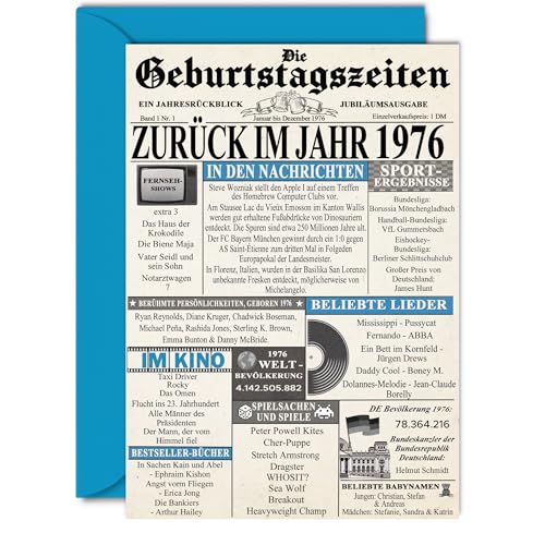 Consigue ahora Stuff4 48 Tarjetas Cumpleaños para Hombres Mujeres - Volver en el Año 1976 Periódico - 48 Feliz Cumpleaños Aniversario Navidad Boda Tarjeta Vintage Nacido 1976 127 mm x 178 mm Tarjetas Felicitación Rebajas 2025 | regaloscumple.com