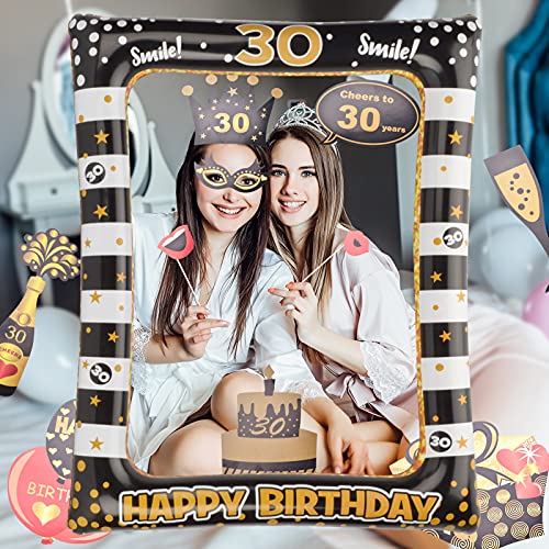 Ofertas de última hora AIBAOBAO 30 Cumpleaños Photo Booth Props, 35 Piezas Kit + 1 Marco Photocall Atrezzo Selfie Inflable para Decoración de Fiesta DIY, Fotocall, Accesorios Cabina Foto