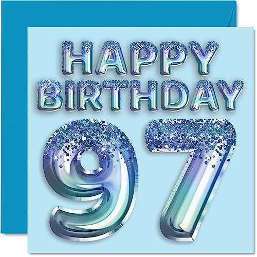 Consigue ahora Tarjeta cumpleaños número 97 para hombres globo fiesta con purpurina Navidad azul tarjetas feliz cumpleaños para hombre 97 años gran abuelo abuelo papá abuelo abuelo 145 mm x 145 mm Top Precio 2024 | regaloscumple.com