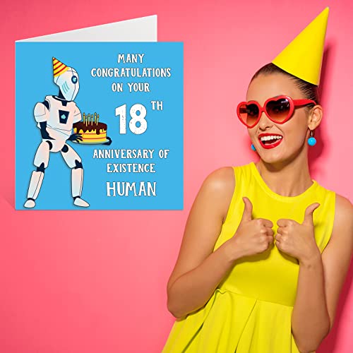 Oferta Flash Stuff4 Divertidas tarjetas   cumpleaños 18 para hombres y mujeres  robot droid  tarjeta   feliz cumpleaños para hijo  hija  hermano  hermana  nieto  nieta  sobrina  sobrino  primo  145 mm x 145 mm