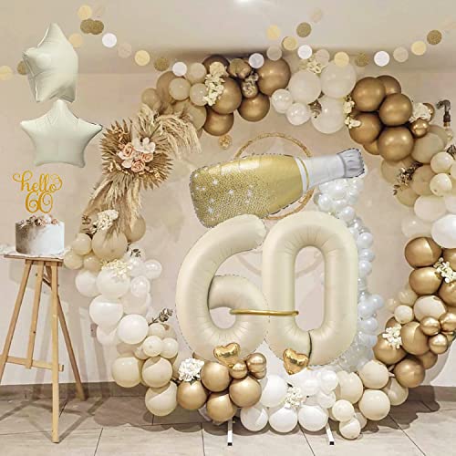Ofertas de última hora Globos 60 Años Cumpleaños, Oro Beige Cumpleaños Niña Mujer, Decoraciones Fiesta 60er Guirnalda y globos para Niño Hombres