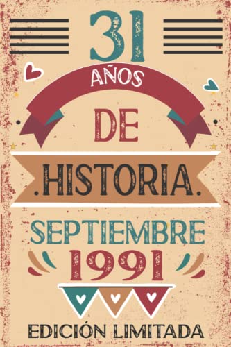 Consigue ahora 31 Años De Historia septiembre 1991: Libro visitas cuaderno 110 páginas felicitaciones idea regalo regalo Para la esposa Cumpleaños novia mujer La madre Ofertas 2025 | regaloscumple.com