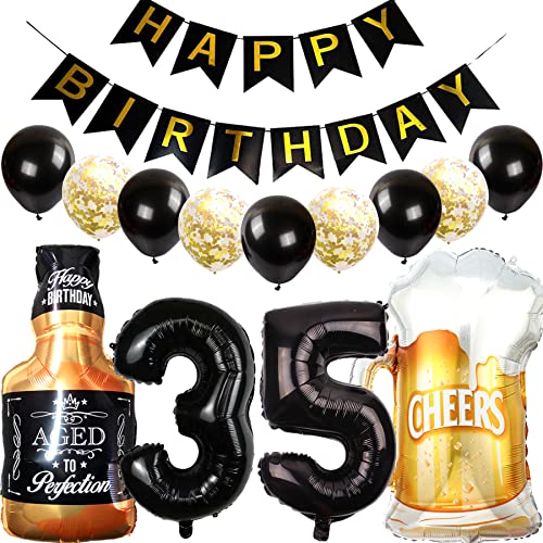 Consigue ahora Cymeosh Decoración Cumpleaños 35 años Hombre Mujer Globo BlackFriday Foil Whisky Cerveza Vaso Globo Vino Botella Cerveza Deco Banner Feliz Cumpleaños para Fiesta 35 años Decoración Ofertas 2023 | regaloscumple.com