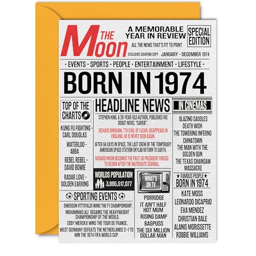 Oferta Tarjetas número mujeres hombres Born 1974 – feliz 51 mamá, tío, retro, 1974, x pulgadas, x pulgadas,