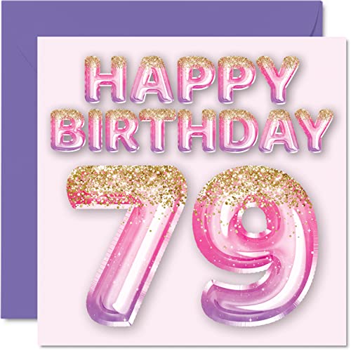 Consigue ahora Tarjeta cumpleaños número 79 para mujer globos Catálogo purpurina rosa y morado tarjetas feliz cumpleaños para mujer 79 años mamá gran niñera abuela abuela abuela abuela 145 mm x 145 mm Ofertas 2024 | regaloscumple.com