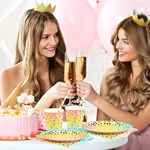 Ofertas VIPNAJI Platos Cumpleaños Vajilla Fiesta Gradiente,176 Pzas Vasos Servilletas Cubiertos Bandera Bodas Baby Shower Niño Aniversarios,Suministros de Fiesta(25 Invitados)