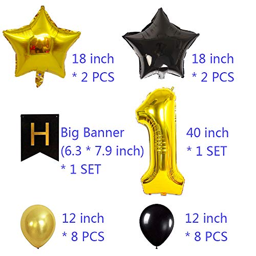 Comprar ahora Dorado Negro Globos Conjunto decoración Fiesta cumpleaños Globo Decoracion Star Número Globos