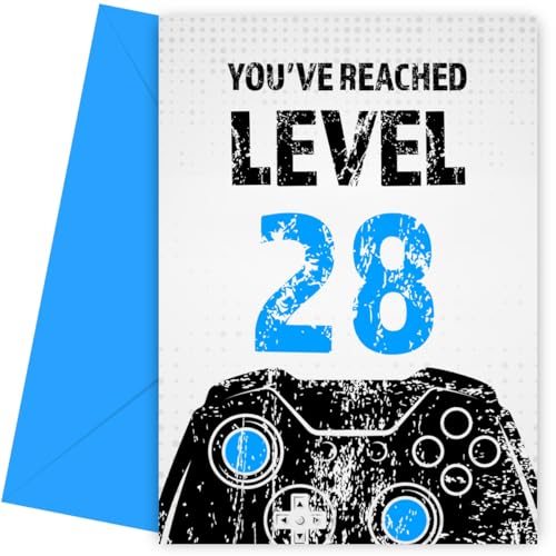 Consigue ahora Tarjeta cumpleaños número 28 para niño tarjeta cumpleaños nivel 28 para hijo bisnieto sobrino Navidad o hermano tarjeta cumpleaños 28 jugador color azul Rebajas 2024 | regaloscumple.com