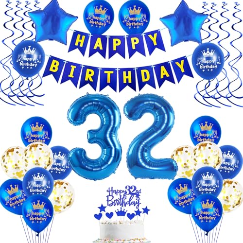 Comprar Decoración cumpleaños 32 azul decoración cumpleaños 32 años decoración cumpleaños para hombre y mujer globos 32 años decoración cumpleaños guirnalda Ideas para regalar feliz cumpleaños Top Precio 2025 | regaloscumple.com