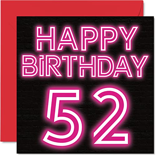 Comprar Divertidas tarjetas cumpleaños 52 para hombres y mujeres brillo neón tarjeta feliz cumpleaños para papá Navidad mamá abuelo niñera abuela tío tía primo amigo tarjetas felicitación 145 mm x 145 mm tarjeta cumpleaños 52 Rebajas 2025 | regaloscumple.com