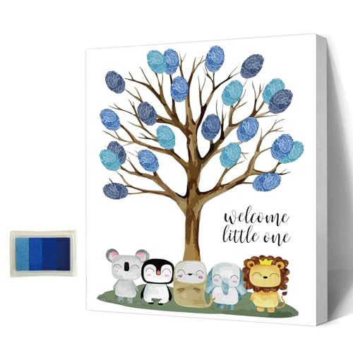 Consigue ahora AHANDMAKER Árbol 5 Cumpleaños huellas dactilares animales libro creativo firmas invitados con marco madera para boda fiesta cumpleaños baby shower con 4 almohadillas tinta Rebajas 2024 | regaloscumple.com