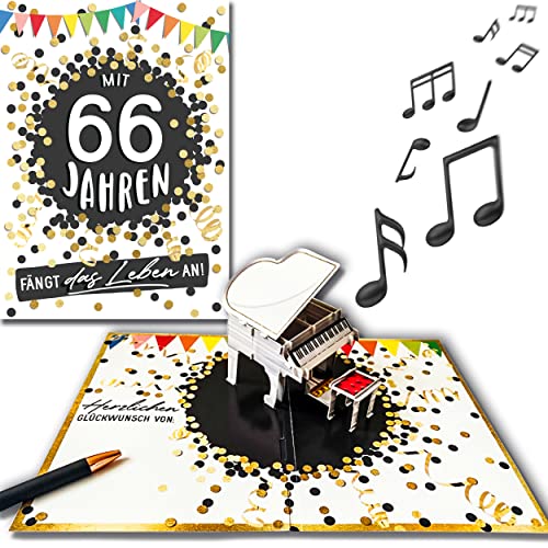 Consigue ahora Bentino Tarjeta felicitación cumpleaños con efecto MÚSICO PopUp con 66 años (versión cubierta) tamaño Regalos DIN A5 con sobre tarjeta felicitación atmosférica original Rebajas 2024 | regaloscumple.com