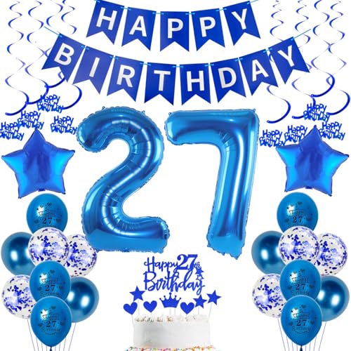Comprar 27 Años Decoracion Cumpleaños Navidad azules Globos 27 Cumpleaños Hombre Decoracion Fiesta azul 27 Años Globos cumpleaños con Pancarta Feliz para Hombre cumpleaño 27 Años Decoracione 27 Hombre Cumpleaños Ofertas 2023 | regaloscumple.com