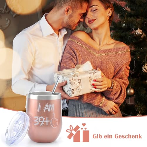 Oferta Flash 40 cumpleaños Copa   vino   acero inoxidable para mujeres  40 cumpleaños para mujeres  copas   vino   12 oz con tapa  paja y cepillo   pajita  taza   café para regalo   cumpleaños Navidad