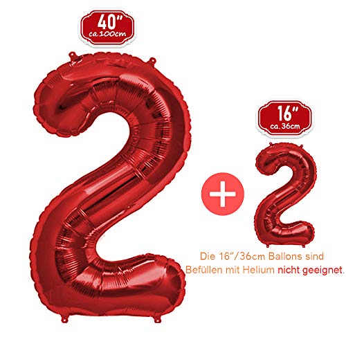 Mejores precios FUNXGO Globo Numero 2 rojo - 100 cm & 40cm - Globos   Cumpleãnos 2 - rojo globo 2 años cumpleaños - Decoracion 2 Cumpleaños - Adecuado para cumpleaños  fiestas sorpresas  fiestas