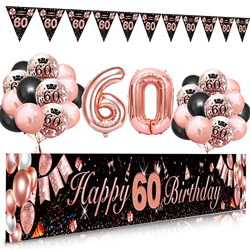 Comprar SWPEED 60 Cumpleaños Mujer Decoracion Globos Ideas para regalar Rosa Oro Negro Extra Grande Tela 60 Cumpleaños Pancarta Cartel Globos 60 Cumpleaños Guirnalda Banderines 60 Cumpleaños Pancarta Fondo Fiesta Rebajas 2023 | regaloscumple.com