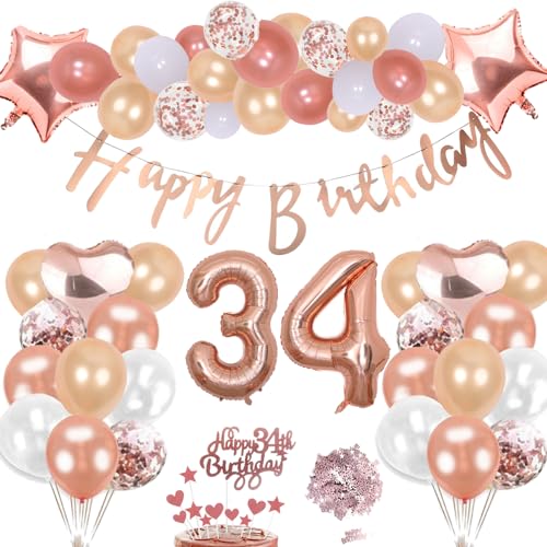 Consigue ahora 34 Cumpleaños Decoración Oro Rosa Kit Para Niña Inflables Estrellas Corazón Numeros Gigantes Helio Globos Feliz Cumpleaños Decoración la Torta Confeti Mesa Regalo Para 34 Años Regalos Mujer Hombre Fiesta Top Precio 2025 | regaloscumple.com