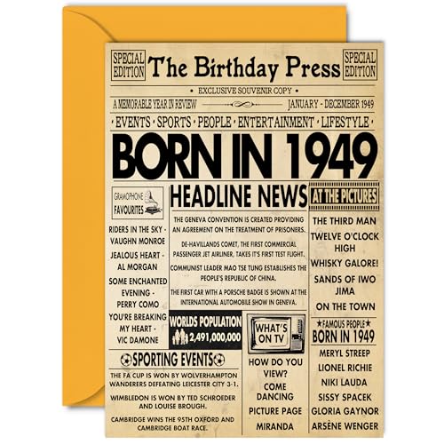 Oferta Stuff4 75 mujeres hombres en periódico, feliz 75 abuelo vintage, allá 1949, setenta cinco,