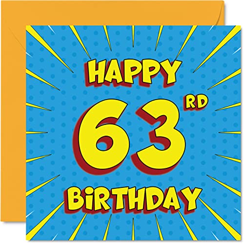 Consigue ahora Divertidas tarjetas cumpleaños 63 para hombres y mujeres libro cómics tarjeta feliz cumpleaños para niñera abuelo BlackFriday tía tío 145 mm x 145 mm tarjeta felicitación 63 cumpleaños Rebajas 2025 | regaloscumple.com