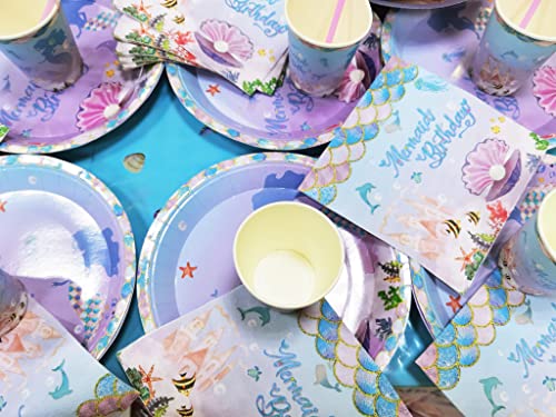 Mejores precios Shamoparty Juego   Vajilla para Fiesta   Sirena  Incluye Pancarta  Platos  Vasos  Mantel  Servilletas para Fiesta   Cumpleaños con Tema   Sirena   Niña Decoraciones   Baby Shower[16 Invitados]