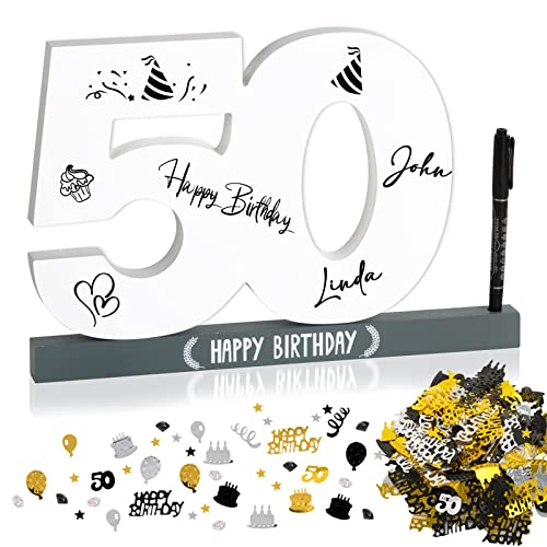 Comprar BOFUNX Ideas para regalar Libro Visitas para Cumpleaños 50 Años Tarjeta Felicitación Madera+Confeti Cumpleaños+Bolígrafo Regalo Decoración Número 50 Happy Birthday Rebajas 2024 | regaloscumple.com