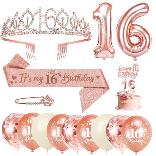Comprar 16 Años Corona Banda Cumpleaños Niña Tiara Corona Catálogo y Faja Oro Rosa Globos Cumpleaños Velas Cumpleaños Numeros 16 Cumpleaños Topper Tarta 16 Años Decoración Fiesta Cumpleaños Top Precio 2025 | regaloscumple.com