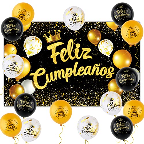 Comprar Pancarta Grande Feliz Cumpleaños Español + 15pcs Globos para Decoración Fiesta Cumpleaños Cartel Catálogo Oro Negro Rebajas 2023 | regaloscumple.com