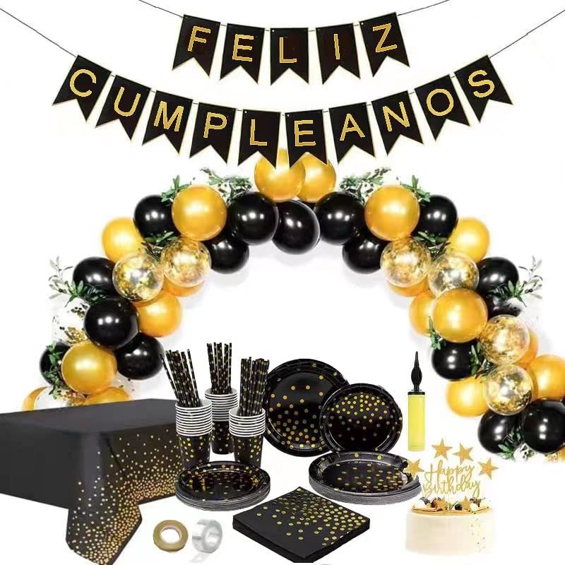 Consigue ahora BlackFriday Platos fiesta papel negro dorado suministros fiesta para cumpleaños bodas picnics decoraciones aniversario para Cumpleaños Aniversarios Bodas 20Invitados Negro y Oro Rebajas 2024 | regaloscumple.com