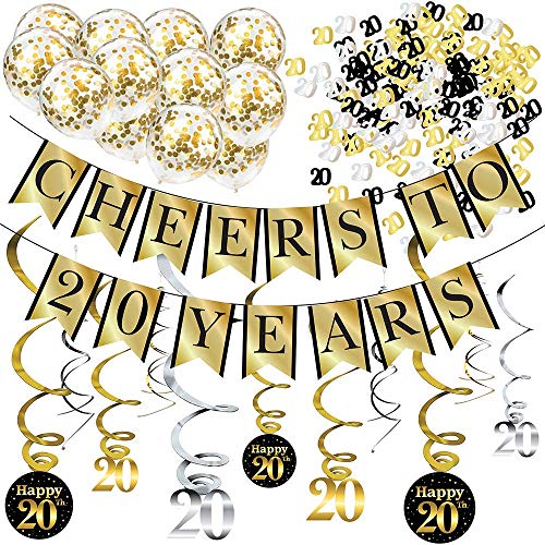 Consigue ahora Sterling James Co. Decoraciones Fiesta 20 años y Kit Regalos Aniversario – Pancarta Cheers to 20 Years Globos serpentinas y Suministros para la Fiesta Confeti. Top Precio 2024 | regaloscumple.com