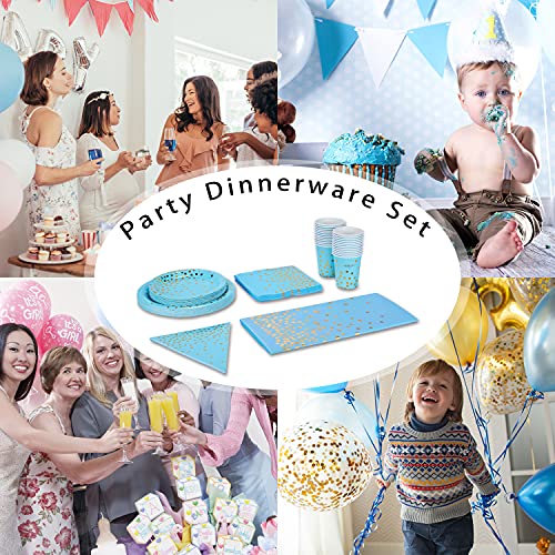 Ofertas de última hora Platos Oro 99 Vajilla Cumpleaños Platos, Vasos, Banner, Shower, Niños, Compromiso Invitados)