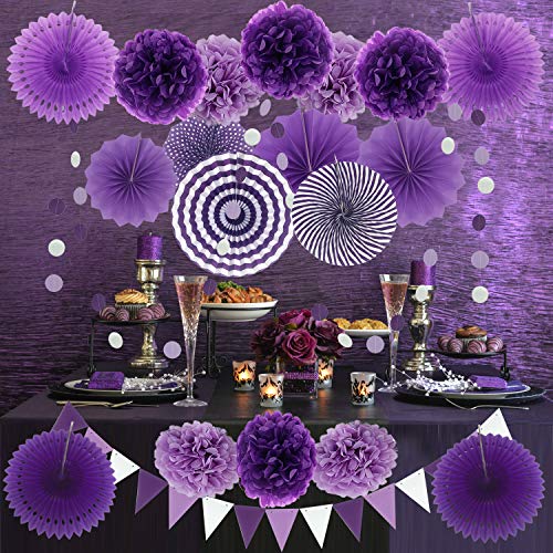 Top Precios Zerodeco Decoración de la Fiesta, 21 Piezas Abanicos Papel Bola Nido Pom Poms Ventilador Cumpleaños Boda Carnaval Bebé Ducha Home Party Supplies (Morado)