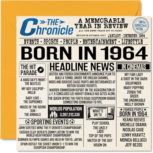 Oferta Tarjetas 59 y periódico en tarjeta cumpleaños mamá, tío, vintage, Back 1964, mm 145 cincuenta nueve