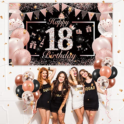 Comprar Decoración 18 Cumpleaños Pancarta Grande Feliz 18 Cumpleaños + 20pcs Globos Photocall 18 Cumpleaños Fiesta Cartel Navidad Oro Negro Globos 18 Cumpleaños Rebajas 2024 | regaloscumple.com